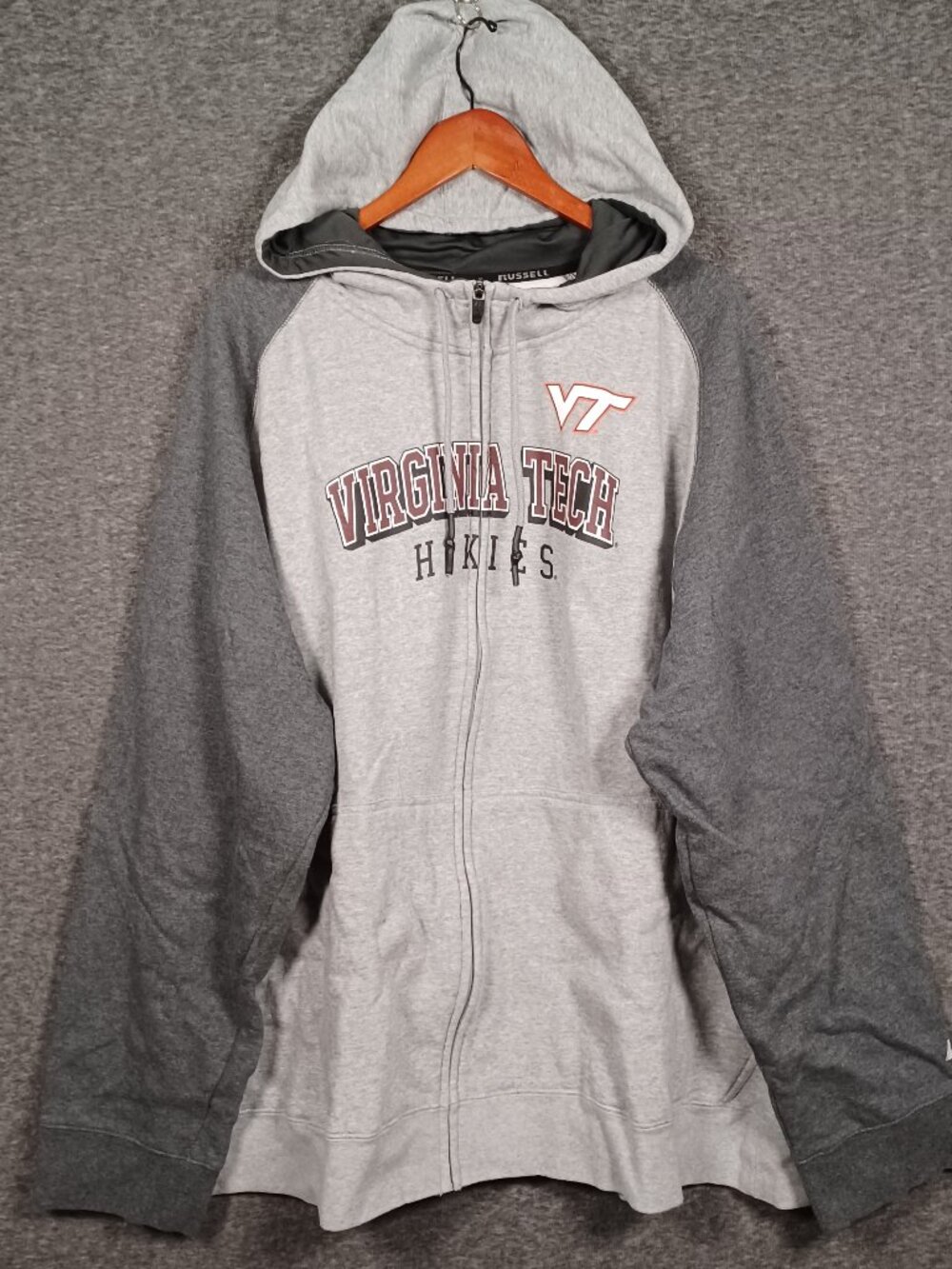 Russell Athletics Virginia Tech Hokies Men's 3XL Hoodie Full Zipper Jacket Gray